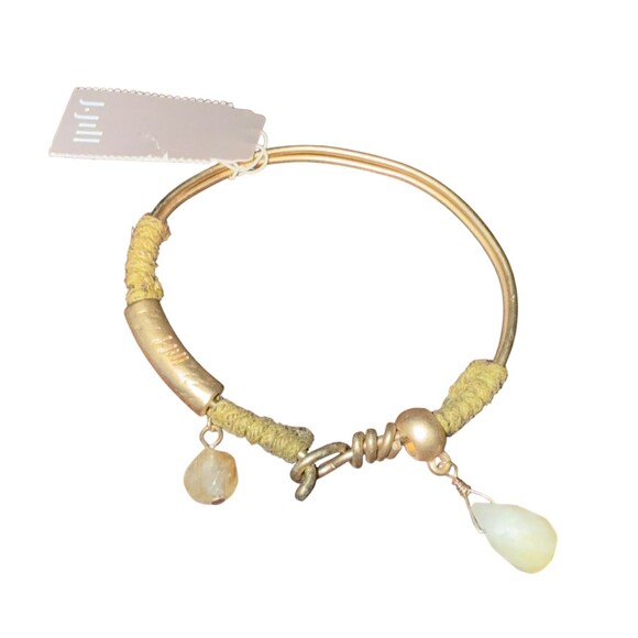 J. Jill Charm Bracelet Stone Glass Bead Antique Gold Tone Braided Cord Hook NWT - Picture 5 of 8